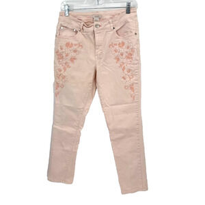Eric Blush Pink Embroidered Floral Skinny Jeans Womens Size 8 Stretch Ankle Crop
